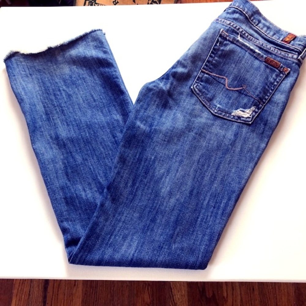 7 FOR ALL MANKIND BOOT CUT DISTRESSED JEANS